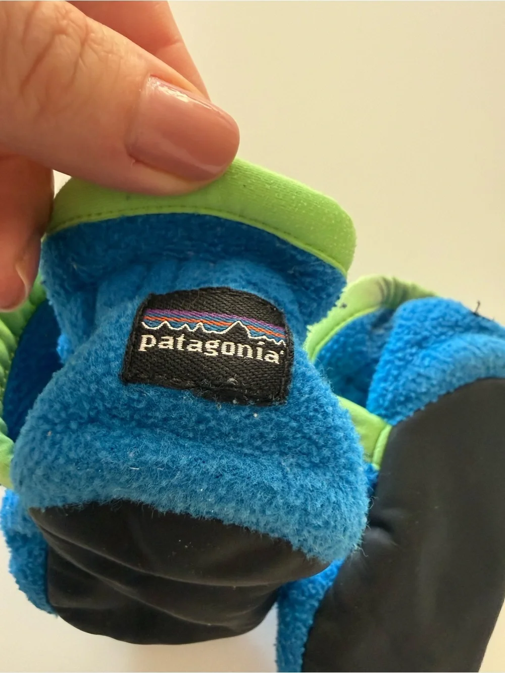 Patagonia Kids Bright Blue Fleece Booties with Lime Trim